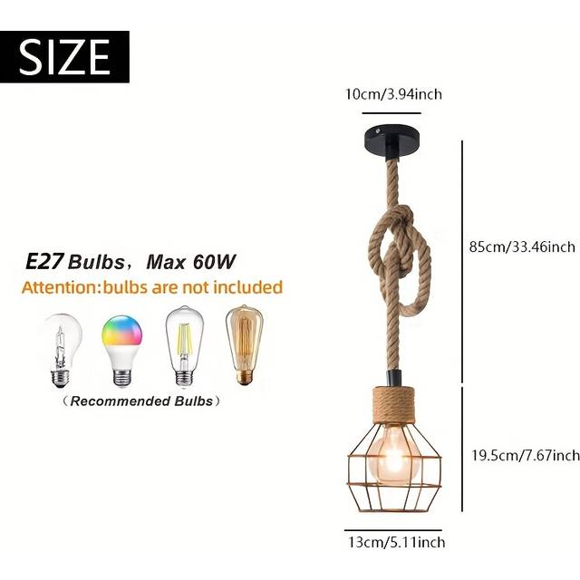 (1pc) 1pc Rustic Handmade Woven Hemp Rope E27 Pendant Light Base - Industrial Farmhouse Hanging Fixture For Kitchen, Bar, Dining Room