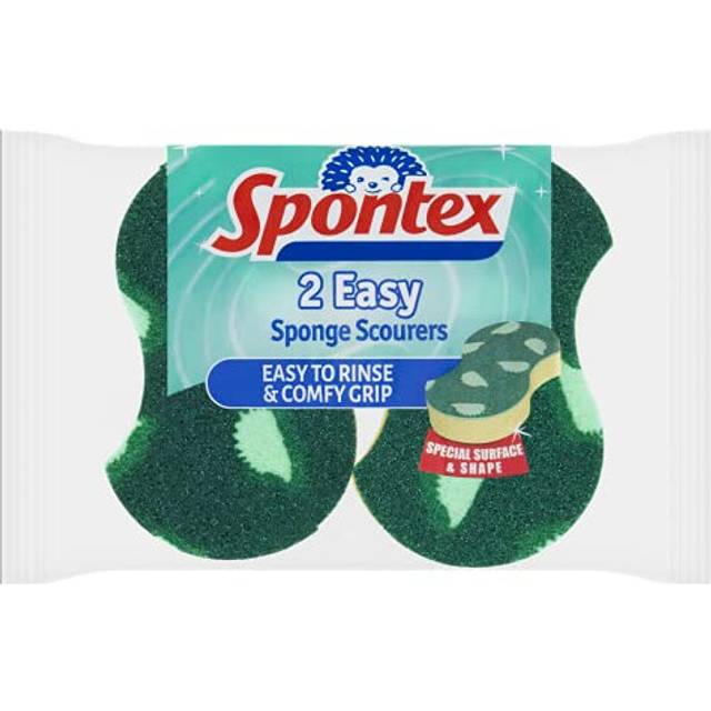 Spontex 2 Easy Sponge Scourers, Green and Yellow