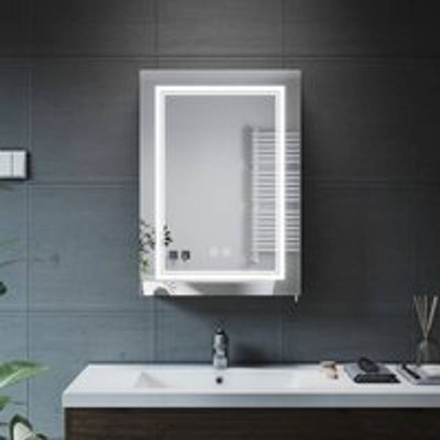 Elegant - Bathrrom Wall Cabinet Illuminated led Mirror with Shaver Socket Demister and Sensor Adjustable Glass Shelves 500x700mm Stainless Steel