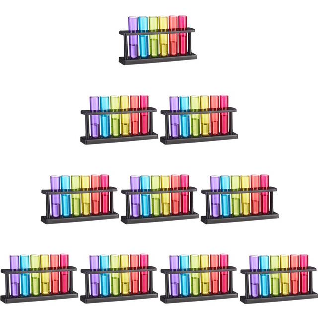 Test Tube Shot Glasses, 60 Playful Glasses with Holder, 4 cl, Colourful Plastic Barware