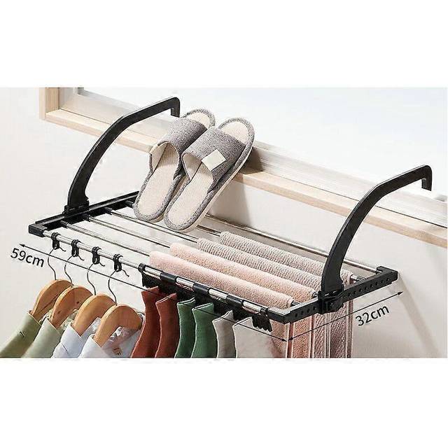 (As show, One size) Balcony Drying Rack Stainless Steel Foldable Stable Rustproof Portable Clothes Drying Rack for Windowsill Black Sqaure 59 X 32cm /