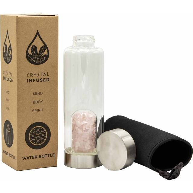 Crystal Infused Glass Water Bottle - Rejuvenating Rose Quartz - Chips