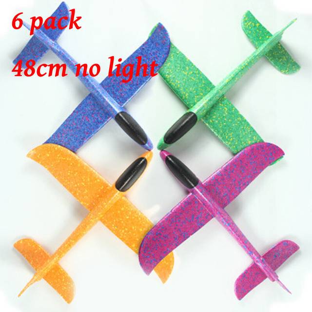 (48cm6pcs no lights) 6/10PCS 36CM 48cm Foam Glider Planes Airplanes Hand Throwing Toy Flight