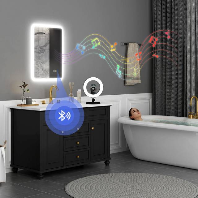 HOMCOM 500 x 700 mm Bluetooth Bathroom Mirror with LED Lights Wall Mounted, Silver