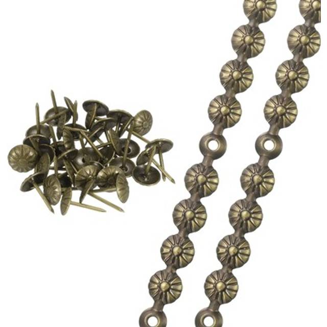 2 Pcs Upholstery Tacks Strips, 3.28ft Furniture Decorative Nails Gold(flower)