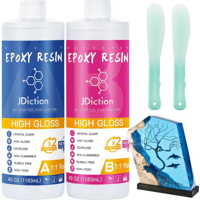 JDiction Epoxy Resin 80OZ - Epoxy Resin Kit Crystal Clear, Non Toxic, Bubble Free Resin for Art Craft, Jewellery Making, River Tabletop