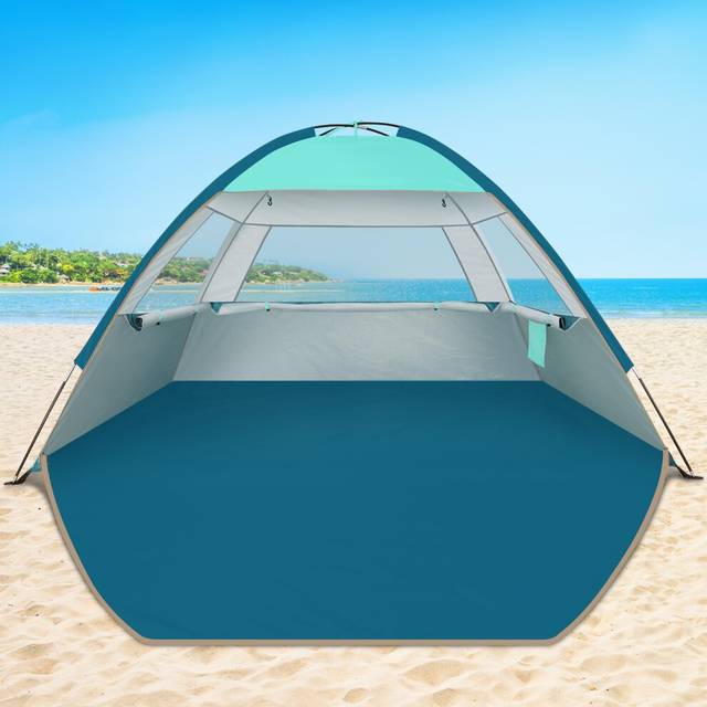 COMMOUDS Beach Tent for 3-4 Person, UPF 50+ Beach Shelter, Lightweight & Easy Set Up and Carry Family Sun Shade Tent Event Shelter for Camping,