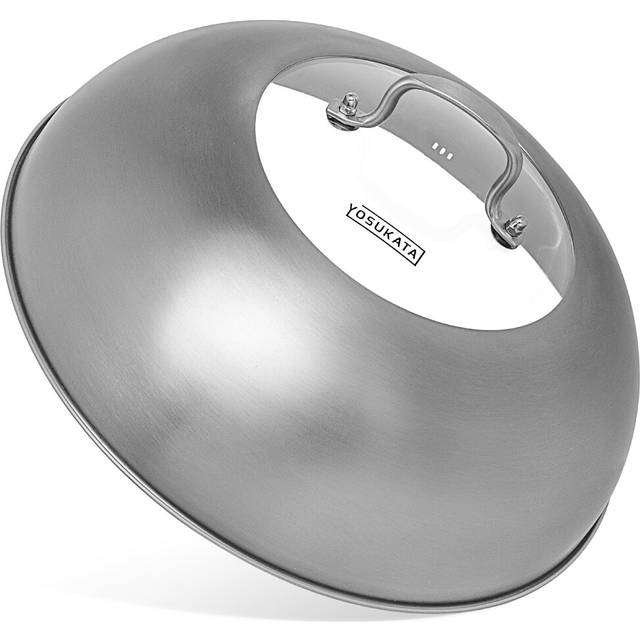 YOSUKATA Wok Lid 32.5 cm for Wok 34 cm - Premium Stainless Pan Cover with Tempered Glass Insert Steam Holes and Ergonomic Handle - Durable Asian