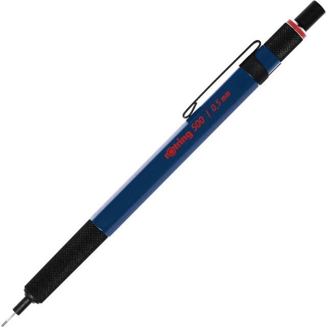 rOtring 500 Mechanical Pencil | 0.5mm HB Lead | Blue hexagonal plastic barrel and non-slip textured metal grip