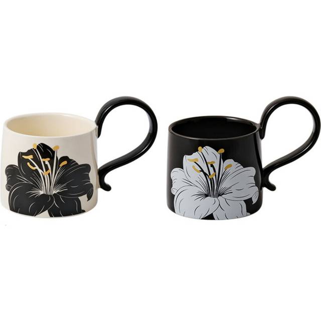 Set of 2 Lily Floral Porcelain Coffee Mug, 8.8 oz Ceramic Cappuccino Mug and Latte Cups