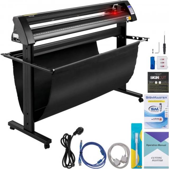 VEVOR vinylskärare, 1350 mm vinylplotter, LED-skärmplotter, halvautomatisk inbyggd optisk skärare, kompatibel med SignCut-programvara för Mac- och Windows-system med stativ