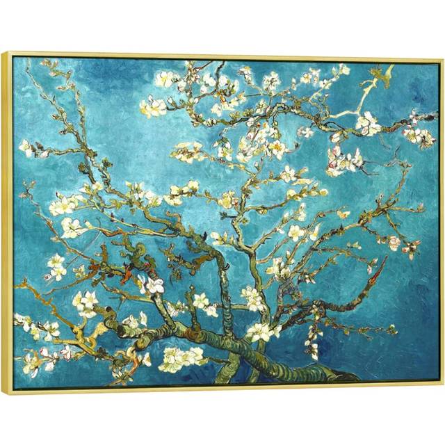 Wieco Art Gold Framed Giclee Canvas Prints of Almond Blossom by Vincent Van Gogh Paintings Reproduction Wall Art Pictures for Home Decorations