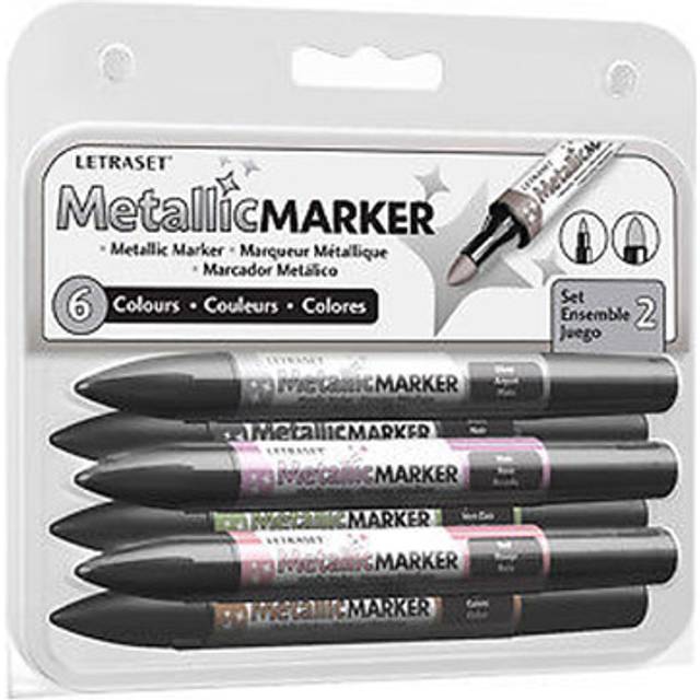 Letraset Metallic Promarkers - Set 2 - 6 X Metallic Colour Promarker Markers