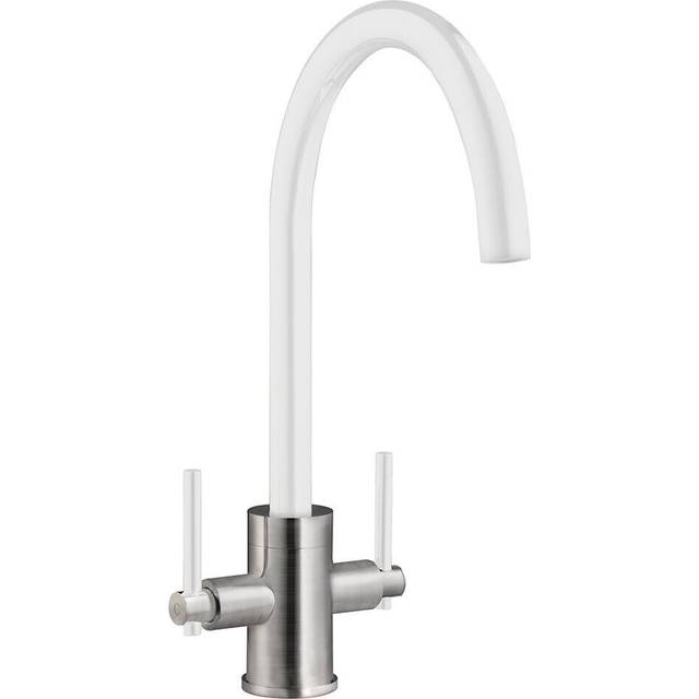 Cookology livorno/brsh-wh livorno twin lever kitchen tap- brushed white