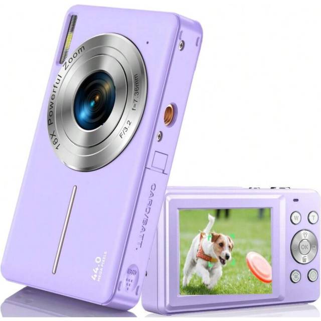 (Purple) FHD 1080P Digital Camera, 44MP Point And Shoot, 16X Zoom, Anti-Shake, Vlogging