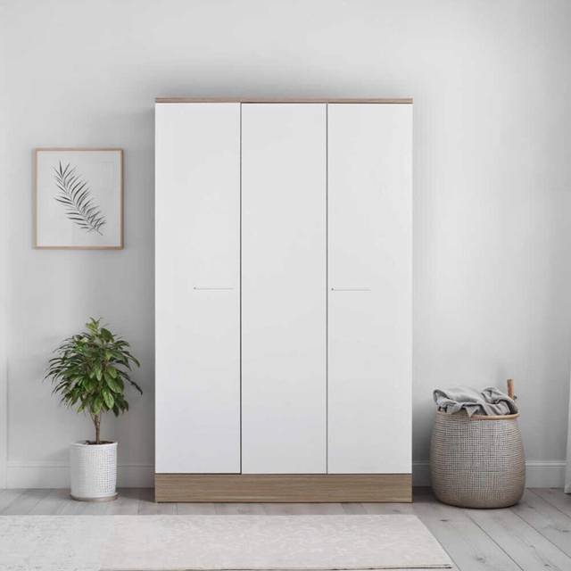Adore Teen 3 Door Wardrobe - White & Italian Oak Finish - 120cm Wide Bedroom Storage with Hanging Rail & Adjustable Shelves - Flat Pack - Easy
