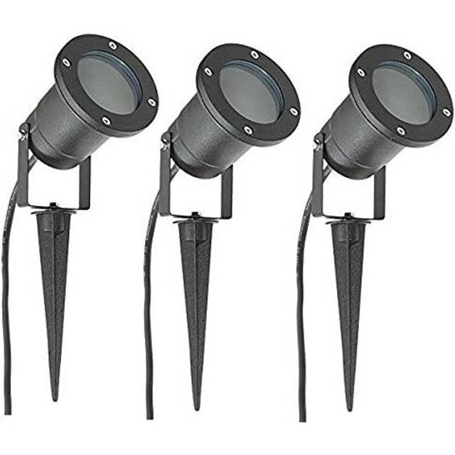 Long Life Lamp Company 3 x GU10 Outdoor Garden Spike Light Ground Mount IP65 Matt Black ZLC01BS