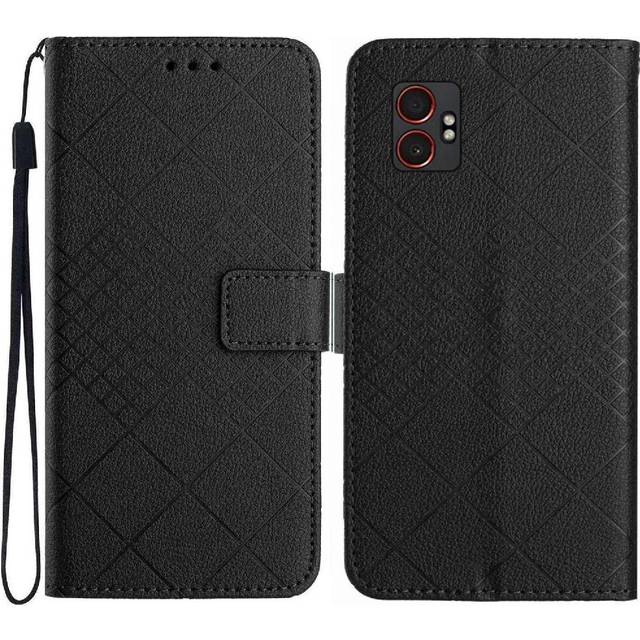 (Black) Flip Case for Samsung Galaxy Xcover 7 Pro Diamond Embossed Wallet Pu Leather Magnetic Cover with Hand Strap Card Slot Stand