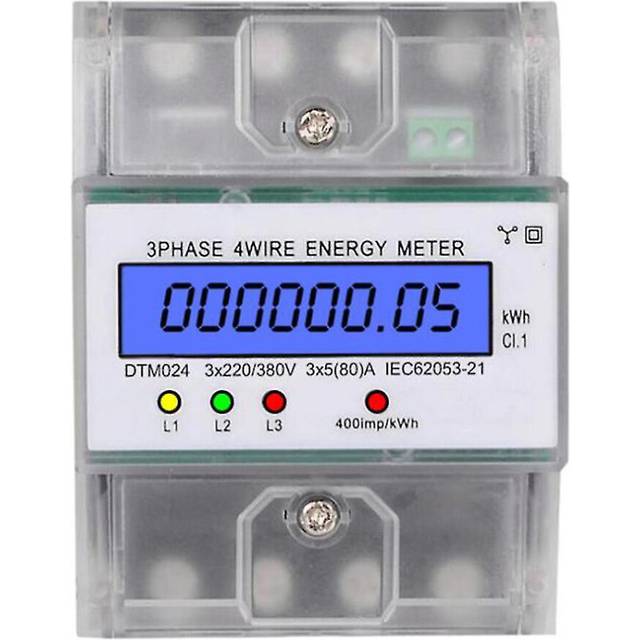 (As show, One size) 3 Phase 4 Wire Energy Meter 220/380v 5-80a Energy Consumption Kwh Meter Din Rail Installation Digital Power Meter-DZ