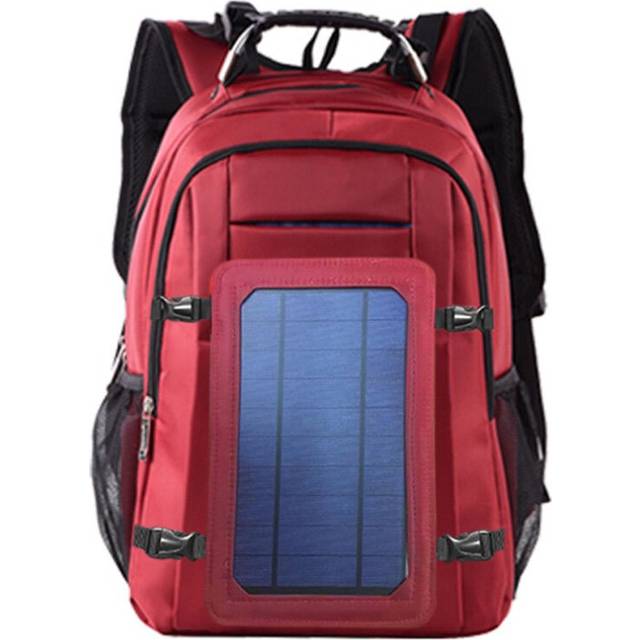 (Red) Solar Power Outdoor Charging Backpack with USB Port Waterproof Breathable