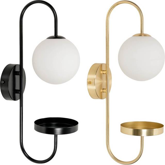 Milo Frosted Glass Globe Shade Curved Wall Light with Shelf - Gold - One Size