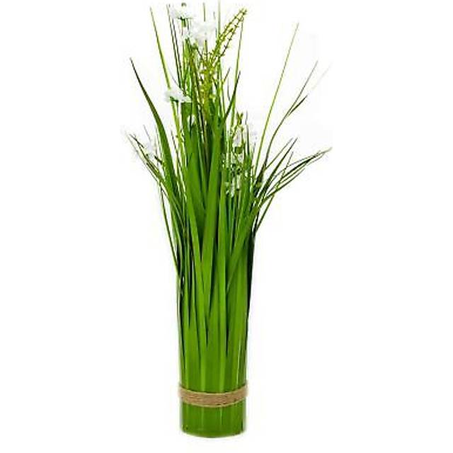 Freestanding Artificial White Flowers Bouquet | Indoor Floral Grasses Decorative Artificial Flora | Ornamental Faux Floral Grass Spray - 60cm