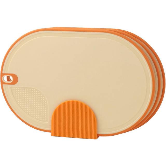 (As show, One size) Cutting Board Food Grade Double Sided Prevent Slip Plastic Chopping Board with Holder Base for Meat Vegetable 3pcs Orange