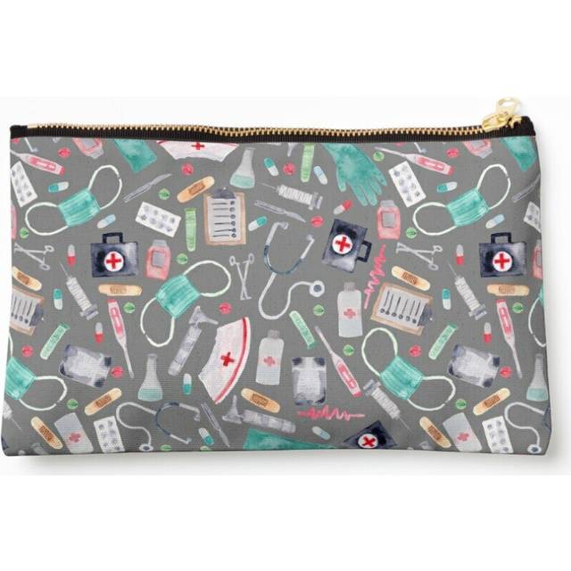 Makeup Bag Medical Pattern Doctor Nurse Watercolor Grey Texture Cosmetic Organizer Tyvek Paper Bags Zipper Pouch