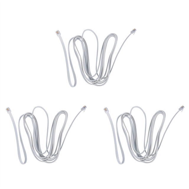 3X 6P6C RJ11 Telephone Extension Fax Modem Cable Line 9.8Ft Length White