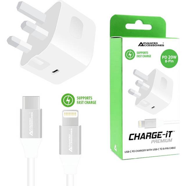 CHARGE-iT 20W Mains Charger with 1 Metre USB-C to Lightning Cable Bundle - White