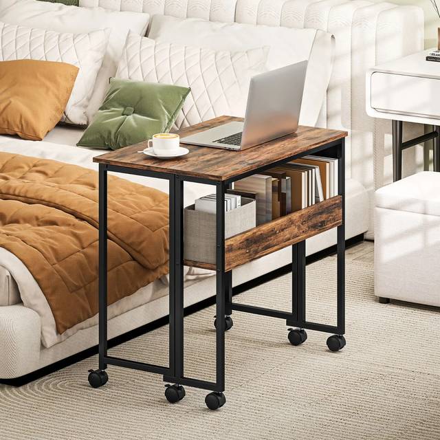 Homcom 80 Cm Foldable Computer Desk On Wheels For Small Spaces Rustic Brown