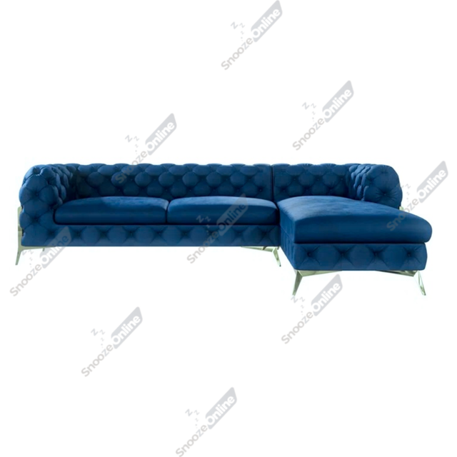 (Royal Blue, Right Hand Chaise) SnoozeOnline Velvet Chaise Lounge Chaise Chesterfield 3 Seat Corner Settee Sofa For Living Room