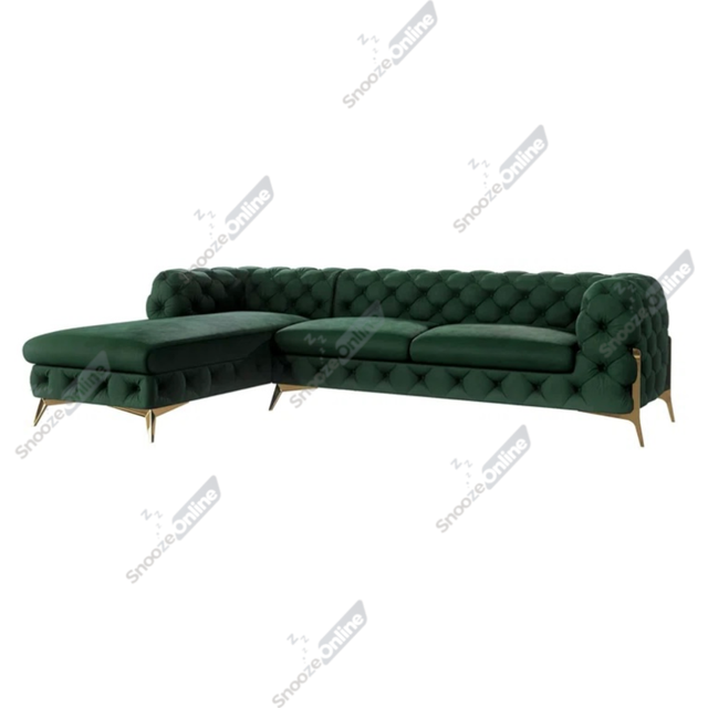 (Green, Left Hand Chaise) SnoozeOnline Velvet Chaise Lounge Chaise Chesterfield 3 Seat Corner Settee Sofa For Living Room