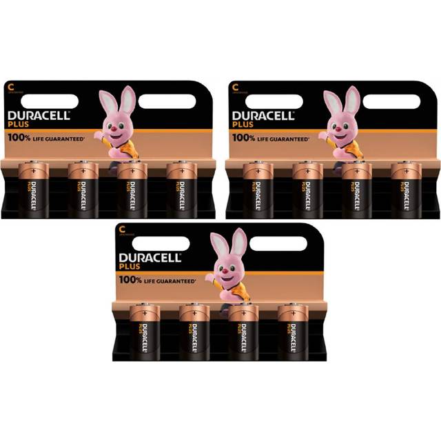 12X Duracell C Plus LR14/MN1400 Alkaline (3 Blister Packs of 4 Batteries) 12 Batteries