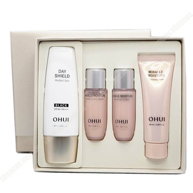 O hui/ohui-day shield perfect sun black spf50+ 50ml+toner+emulsion+cleanser set