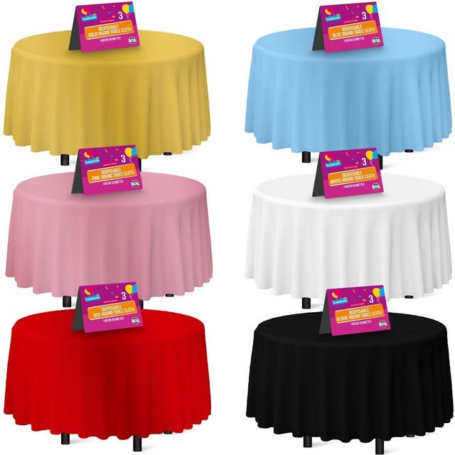 3-6 plastic table covers round 1.4m tablecloth disposable wipe clean party cloth