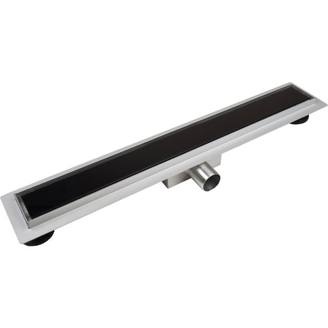 (1000mm) 1000mm Black Tempered Glass Panel Bathroom Floor Linear Shower Drain Sheet Gully