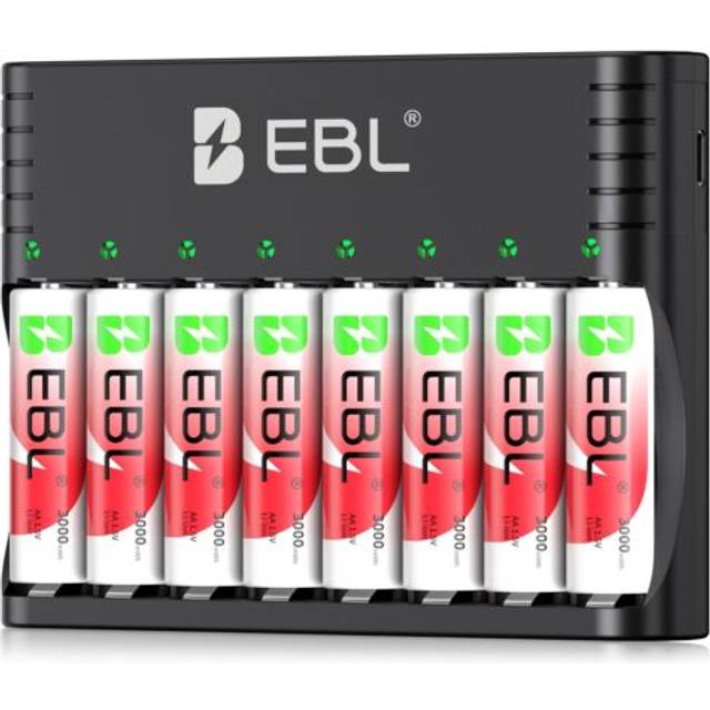 Ebl 8x 1.5v lithium aa rechargeable batteries aa battery + 8 slots charger