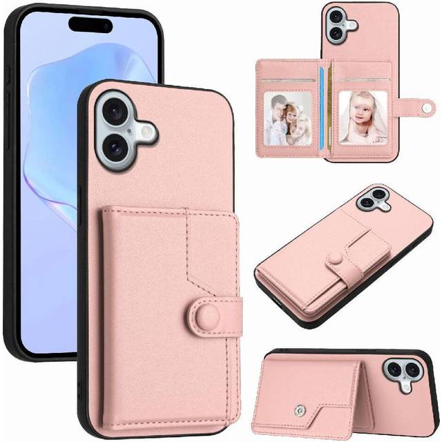 (Pink) Compatible with iphone 16 Plus Case Accurate Incision High Quality Unique Kickstand Function