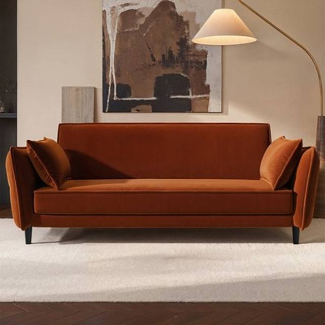 Burnt Orange Velvet 3 Seater Click Clack Sofa Bed Bobby