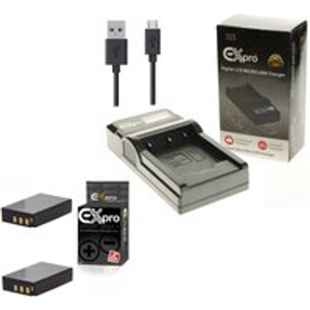Ex-Pro© Olympus PS-BLS5, BLS-5, BLS-50, BCS-5, BCS5 LCD Go-Charge USB Charger with 2 x Ex-Pro© Olympus BLN-1 - 1220mAh Batteries f...