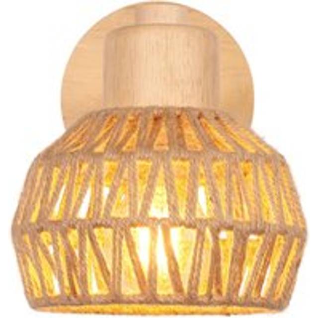 Indoor Wall Light 15CM Adjustable Wood Rattan Wall Lights Retro E27 Vintage Wall Sconce for Bedroom Living Room