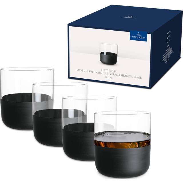 Villeroy & Boch - Manufacture Rock Shot Glass Set/Shot Glass, Set of 4, Crystal Glass with matt Black Base, Capacity 40 ml
