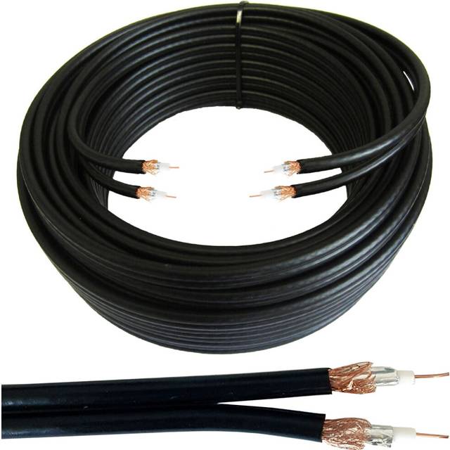 50m Twin 2x Wf65 Thin Coaxial Black Cable Shotgun Satellite Sky Plus/hd Freesat