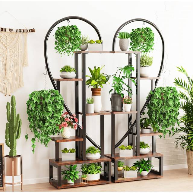 unho 6-Tier Indoor Plant Stand: Tall Wood and Metal Plant Shelf Storage Large Flower Pots Display Ladder Rack Multi-Purpose Storage Unite Shelf for