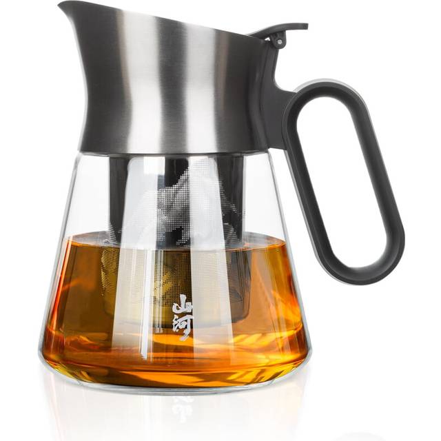 ZENS 500ML Small Glass Teapot with Infuser, Design Loose Leaf Teapot with Stainless Steel Spout for Hot Tea Diffusers, Oval Handle Clear Green Tea
