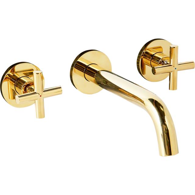 Beliani Wall Mounted Basin Mixer Tap Traful Brass Gold, Gold