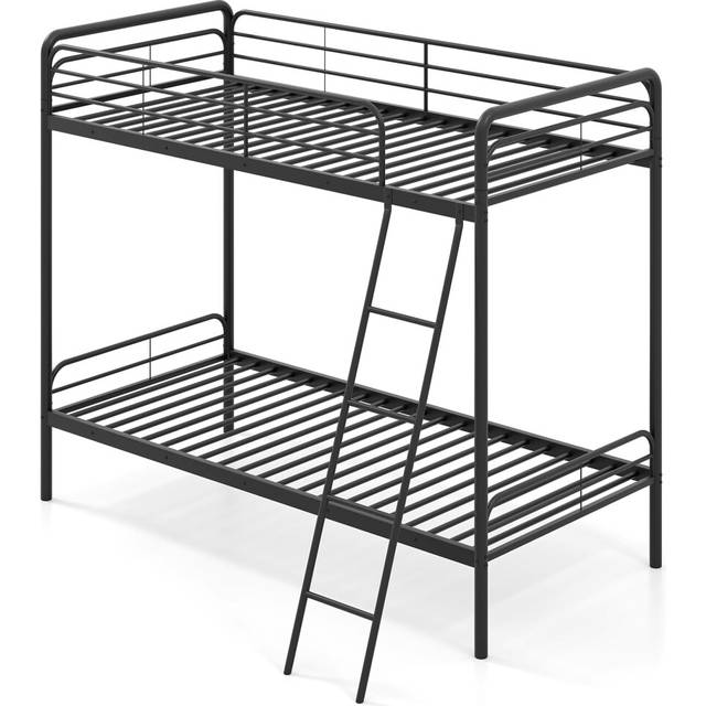 Metal Bunk Bed Heavy Duty Single Over Single Bunk Bed w/ Ladder-Black