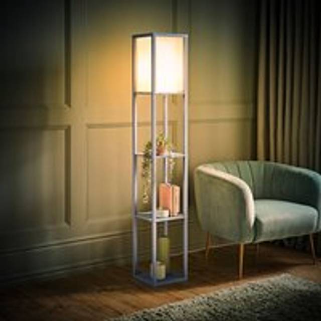 ValueLights Struttura Fabric Shade Blue Shelving Unit Floor Lamp with Bulb