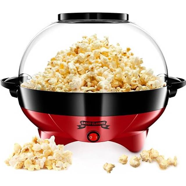 Gadgy? Popcorn Maker Round, 800w Non-stick Coated Pop Corn Machine, Removable Lid, Even Heating Surface, Quiet & Fast Machines, Sugar, Oil & Butter